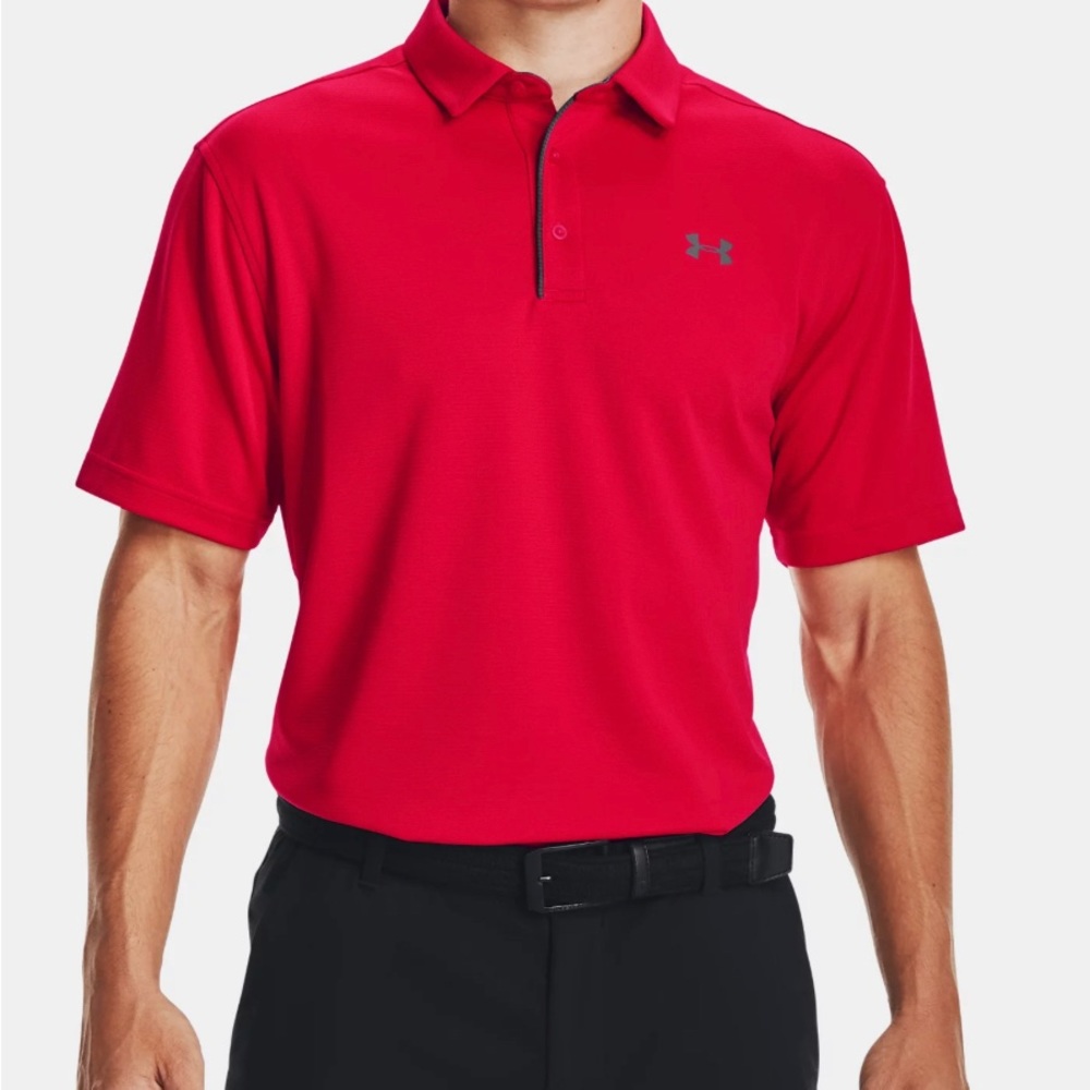 underarmour Men's UA Tech Polo Golf Shirt Sz Large Red color.